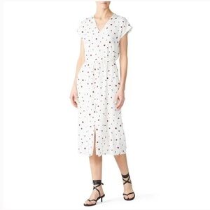 Chinti & Parker Strawberry Field Ana Midi Dress Short Sleeve V-Neck Tie Waist